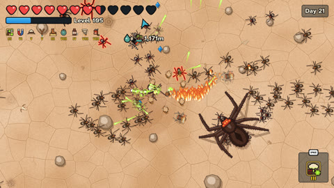 A giant spider and a swarm close in on the traveler on day 21