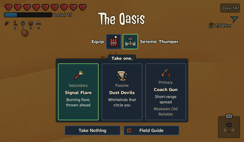 The oasis offers a new weapon or item