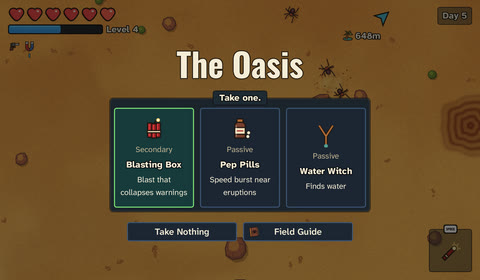 The oasis: choose a new weapon or item
